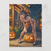Halloween Monster Jack-o-Lantern & Bat Vixen Girl Briefkaart (Voorkant)