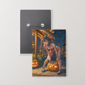 Halloween Monster Jack-o-Lantern & Bat Vixen Girl Button (Voorkant / Achterkant)