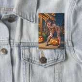 Halloween Monster Jack-o-Lantern & Bat Vixen Girl Button (Insitu)