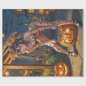 Halloween Monster Jack-o-Lantern & Bat Vixen Girl Cadeaupapier (Vlak)