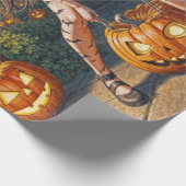Halloween Monster Jack-o-Lantern & Bat Vixen Girl Cadeaupapier (Hoek)