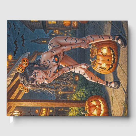 Halloween Monster Jack-o-Lantern & Bat Vixen Girl Gastenboek (Voorkant)