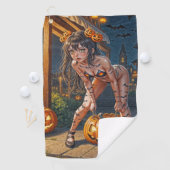 Halloween Monster Jack-o-Lantern & Bat Vixen Girl Golfhanddoek (Insitu)