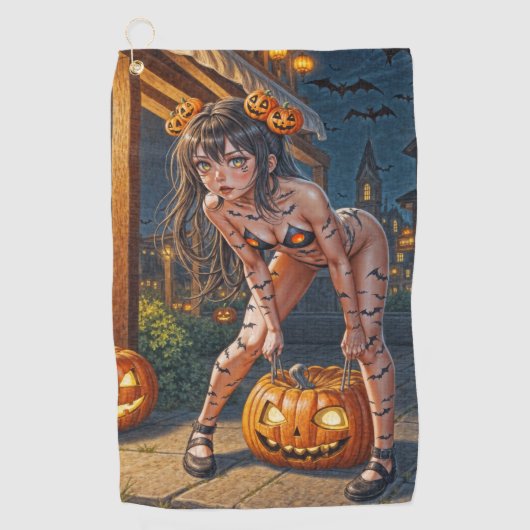 Halloween Monster Jack-o-Lantern & Bat Vixen Girl Golfhanddoek (Voorkant)