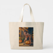 Halloween Monster Jack-o-Lantern & Bat Vixen Girl Grote Tote Bag (Achterkant)