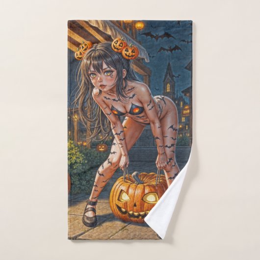 Halloween Monster Jack-o-Lantern & Bat Vixen Girl Handdoek (Handdoek)