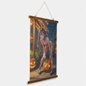 Halloween Monster Jack-o-Lantern & Bat Vixen Girl Hangend Wandkleed (Gebogen)