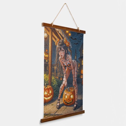 Halloween Monster Jack-o-Lantern & Bat Vixen Girl Hangend Wandkleed (Gebogen)