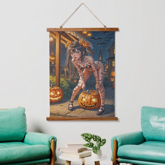 Halloween Monster Jack-o-Lantern & Bat Vixen Girl Hangend Wandkleed (Woonkamer)