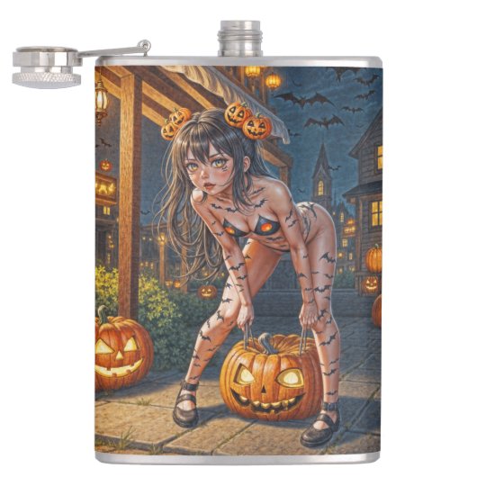 Halloween Monster Jack-o-Lantern & Bat Vixen Girl Heupfles (Geopend)
