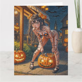Halloween Monster Jack-o-Lantern & Bat Vixen Girl Kaart (Voorkant)