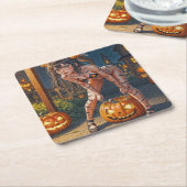 Halloween Monster Jack-o-Lantern & Bat Vixen Girl Kartonnen Onderzetters (Schuin)