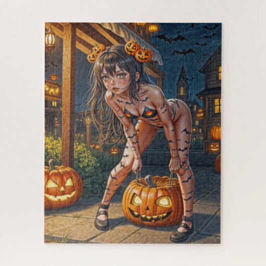 Halloween Monster Jack-o-Lantern & Bat Vixen Girl Legpuzzel (Verticaal)