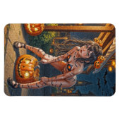 Halloween Monster Jack-o-Lantern & Bat Vixen Girl Magneet (Horizontaal)
