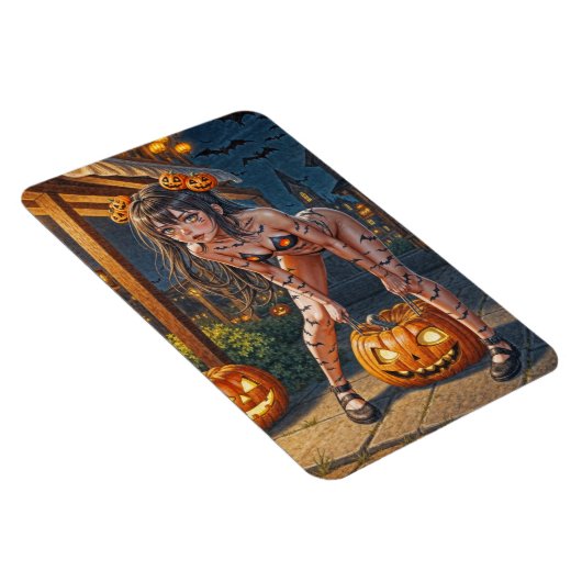 Halloween Monster Jack-o-Lantern & Bat Vixen Girl Magneet (Rechterzijde)