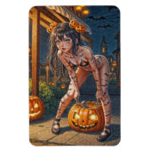 Halloween Monster Jack-o-Lantern & Bat Vixen Girl Magneet (Verticaal)