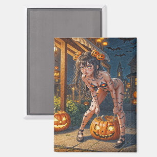 Halloween Monster Jack-o-Lantern & Bat Vixen Girl Magneet