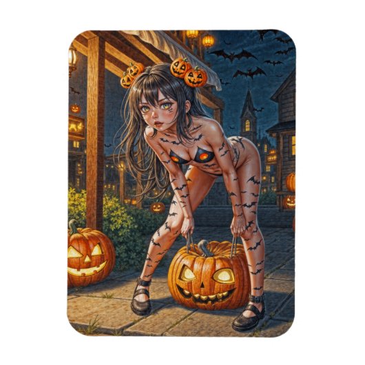 Halloween Monster Jack-o-Lantern & Bat Vixen Girl Magneet (Verticaal)
