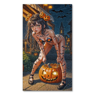 Halloween Monster Jack-o-Lantern & Bat Vixen Girl Magnetisch Visitekaartje