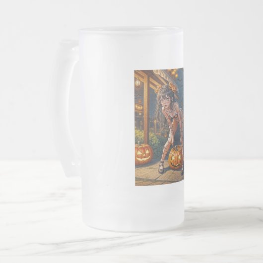 Halloween Monster Jack-o-Lantern & Bat Vixen Girl Matglas Bierpul (Voorkant links)