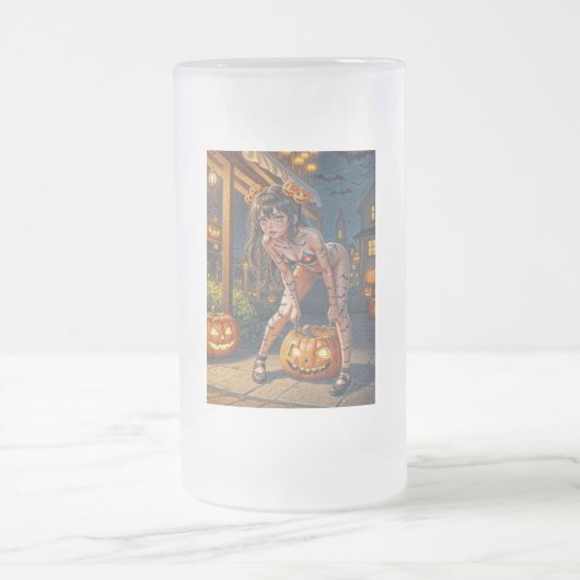 Halloween Monster Jack-o-Lantern & Bat Vixen Girl Matglas Bierpul (Center)