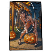 Halloween Monster Jack-o-Lantern & Bat Vixen Girl Medium Cadeauzakje (Voorkant)
