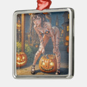 Halloween Monster Jack-o-Lantern & Bat Vixen Girl Metalen Ornament (Links)