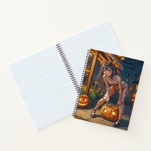 Halloween Monster Jack-o-Lantern & Bat Vixen Girl Notitieboek (Binnen)