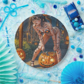 Halloween Monster Jack-o-Lantern & Bat Vixen Girl Papieren Bordje (Feest)