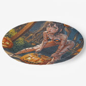 Halloween Monster Jack-o-Lantern & Bat Vixen Girl Papieren Bordje (Gekanteld)