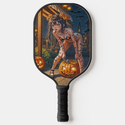Halloween Monster Jack-o-Lantern & Bat Vixen Girl Pickleball Paddle (Voorkant)