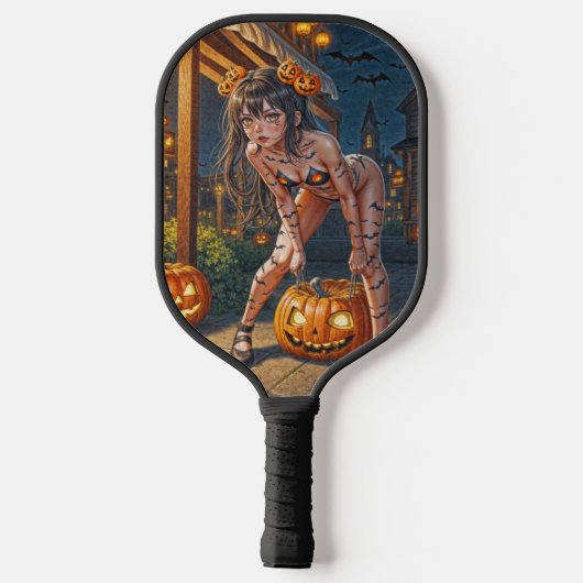 Halloween Monster Jack-o-Lantern & Bat Vixen Girl Pickleball Paddle (Achterkant)