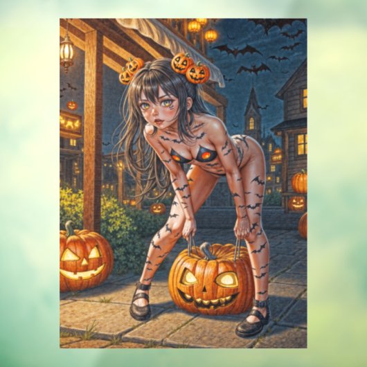 Halloween Monster Jack-o-Lantern & Bat Vixen Girl Raamsticker (Vel 3)