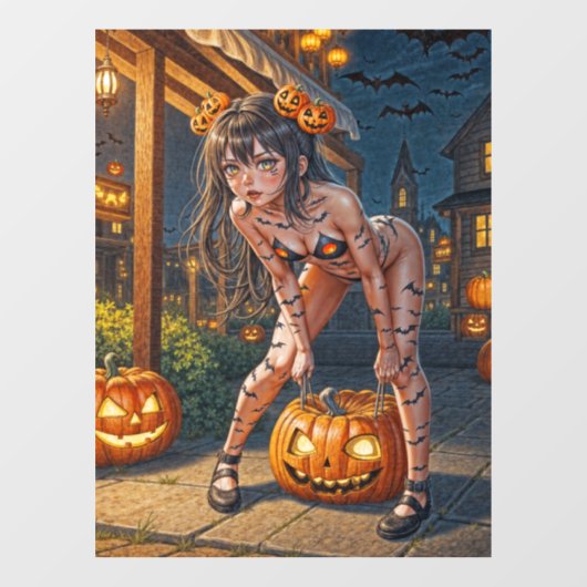 Halloween Monster Jack-o-Lantern & Bat Vixen Girl Raamsticker (Vel)