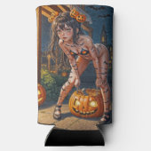 Halloween Monster Jack-o-Lantern & Bat Vixen Girl Seltzer Blikjeskoeler (Achterkant)