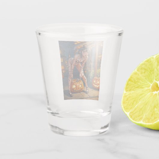 Halloween Monster Jack-o-Lantern & Bat Vixen Girl Shot Glas (Achterkant)