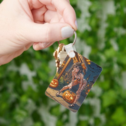 Halloween Monster Jack-o-Lantern & Bat Vixen Girl Sleutelhanger (Hand)