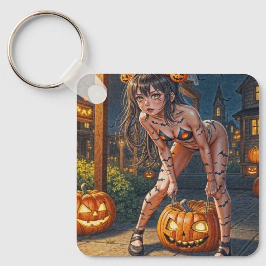 Halloween Monster Jack-o-Lantern & Bat Vixen Girl Sleutelhanger (Voorkant)