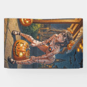 Halloween Monster Jack-o-Lantern & Bat Vixen Girl Spandoek (Horizontaal)
