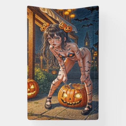 Halloween Monster Jack-o-Lantern & Bat Vixen Girl Spandoek (Verticaal)