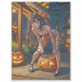 Halloween Monster Jack-o-Lantern & Bat Vixen Girl Sticker (Voorkant)