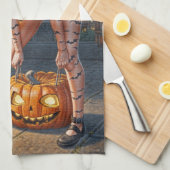 Halloween Monster Jack-o-Lantern & Bat Vixen Girl Theedoek (Quarter Fold)