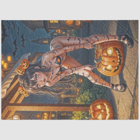 Halloween Monster Jack-o-Lantern & Bat Vixen Girl Tissuepapier (Voorkant)