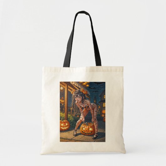 Halloween Monster Jack-o-Lantern & Bat Vixen Girl Tote Bag (Voorkant)