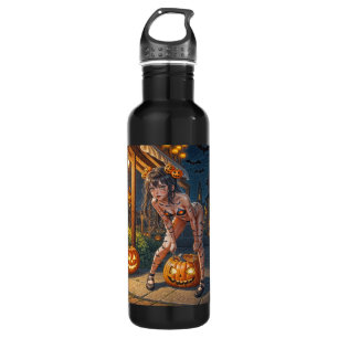Halloween Monster Jack-o-Lantern & Bat Vixen Girl Waterfles