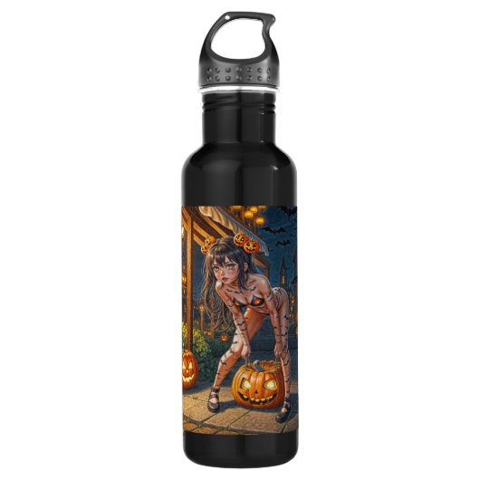 Halloween Monster Jack-o-Lantern & Bat Vixen Girl Waterfles (Voorkant)