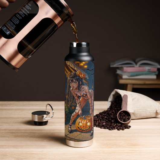 Halloween Monster Jack-o-Lantern & Bat Vixen Girl Waterfles (Koffie)
