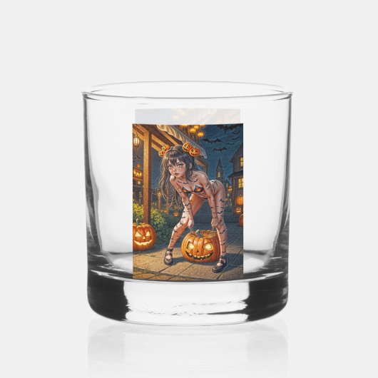 Halloween Monster Jack-o-Lantern & Bat Vixen Girl Whisky Glas (Voorkant)