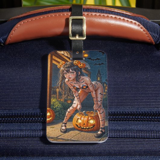 Halloween Monster Jack-o-Lantern & Vleermuis Vixen Bagagelabel (Voorkant Insitu 2)