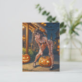 Halloween Monster Jack-o-Lantern & Vleermuis Vixen Briefkaart (Staand voorkant)